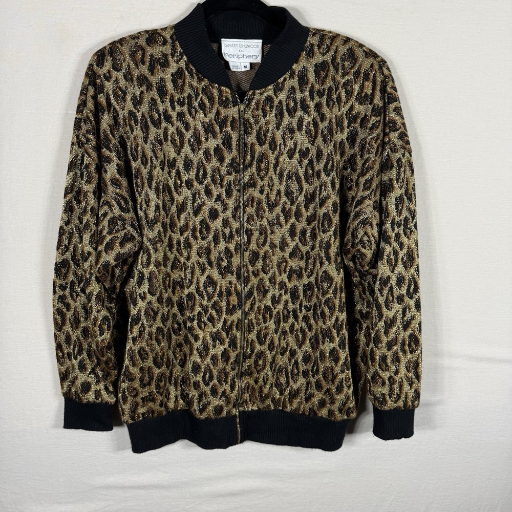 Vintage Kathleen Usherwood for Periphery Leopard Bomber Jacket Gold Black M